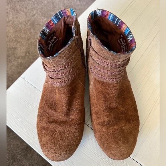 Minnetonka Women's Dixon Brown Suede Leather Boot Zip Ankle Bootie Boho Tan  10 - Picture 5 of 13